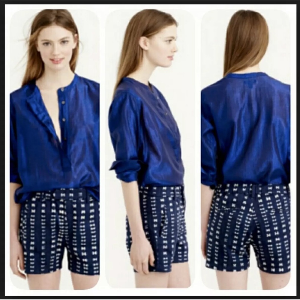 J. CREW Faded Adire Indigo Shibori Tie Dye Shorts - Picture 2 of 7